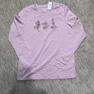 L.L. Bean Women’s Long Sleeve T-Shirt – Floral Graphic – Mauve Pink – M Tall – N